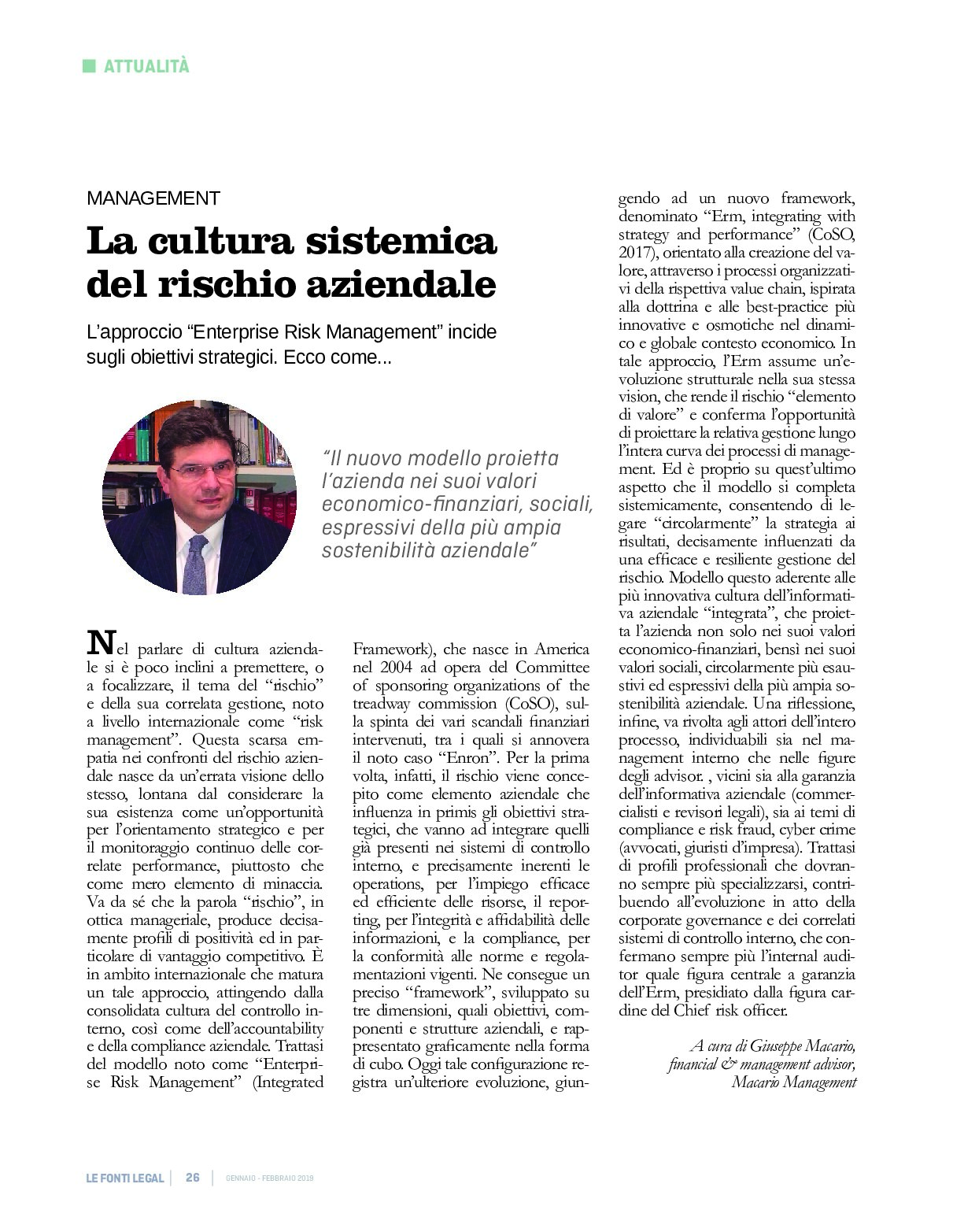 La cultura sistemica del rischio aziendale